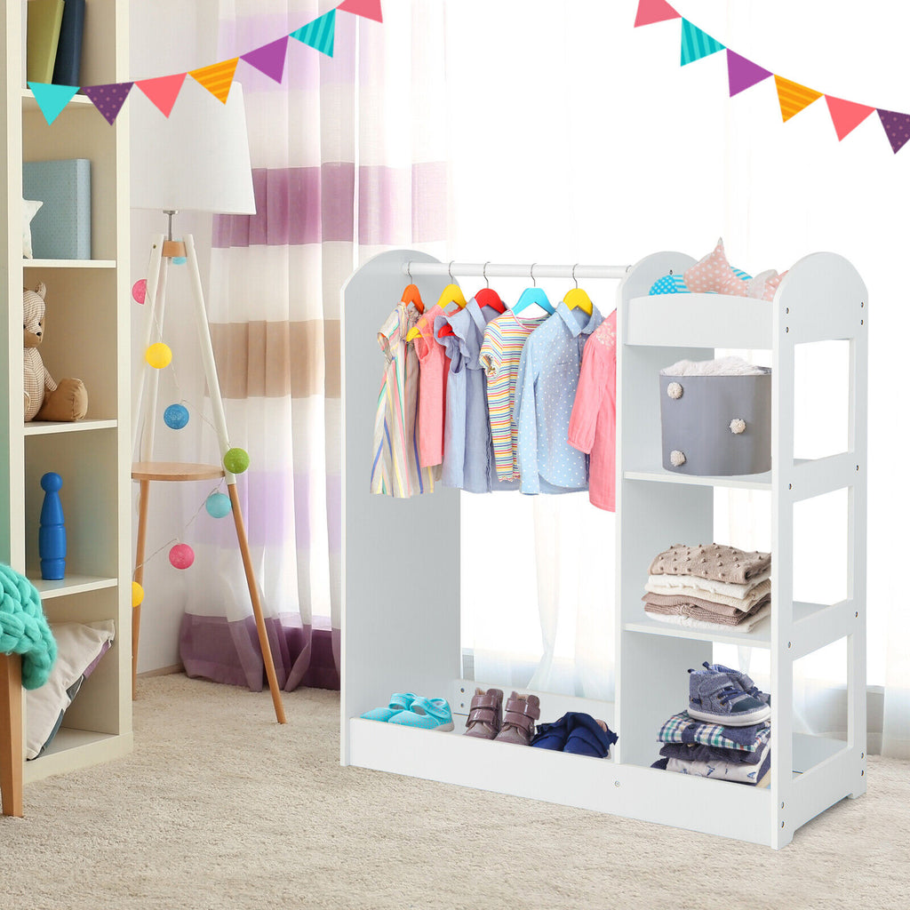 Kids Wardrobe Closet with Mirror - White, Style 1, 39.5 Inches