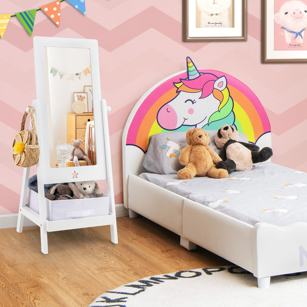 Kids Full Length Rotatable Dressing Mirror with Storage Bin - White