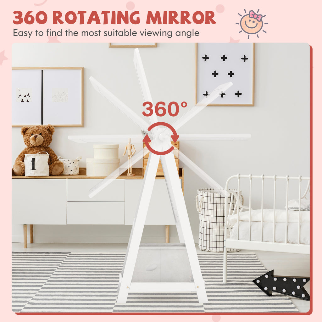 Kids Full Length Rotatable Dressing Mirror with Storage Bin - White