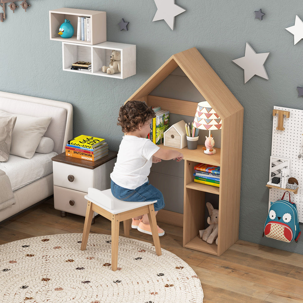 Kids House-Shaped Table and Chair Set with Storage - Gray Variation