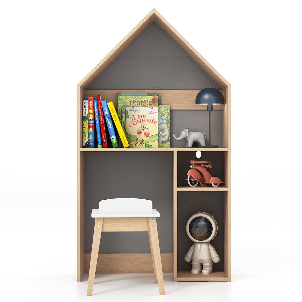 Kids House-Shaped Table and Chair Set with Storage - Gray Variation