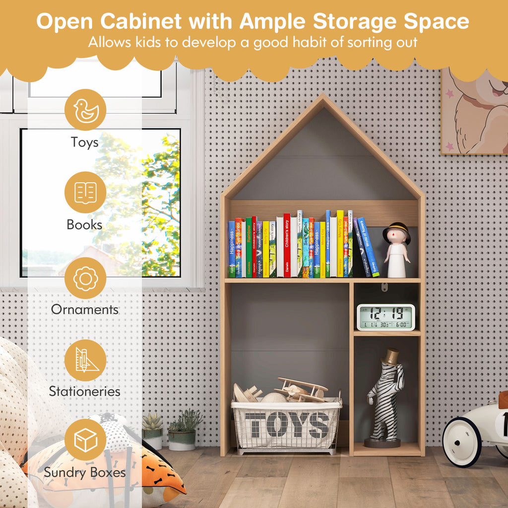 Kids House-Shaped Table and Chair Set with Storage - Gray Variation