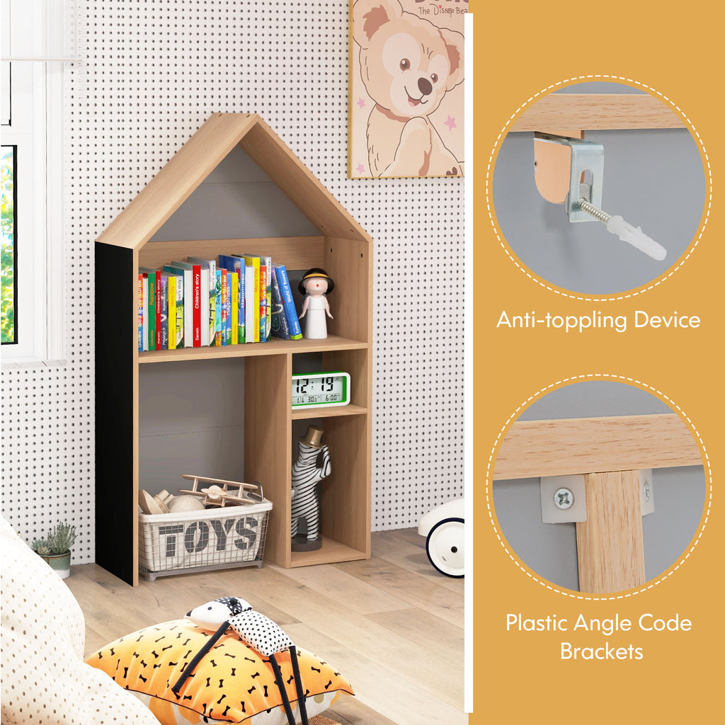 Kids House-Shaped Table and Chair Set with Storage - Gray Variation