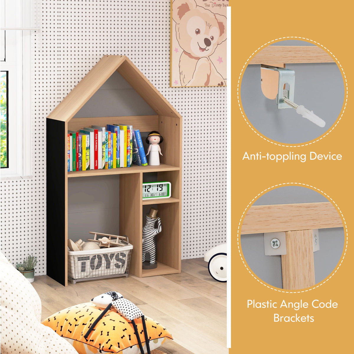 Kids House-Shaped Table and Chair Set with Storage - Gray Variation