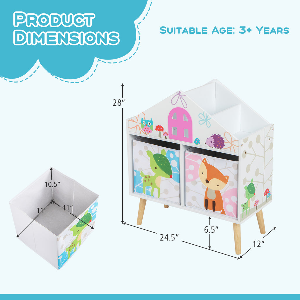 Kids House-Shaped Bookshelf with 2 Storage Bins - White Kids Room Storage
