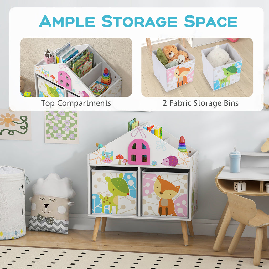 Kids House-Shaped Bookshelf with 2 Storage Bins - White Kids Room Storage