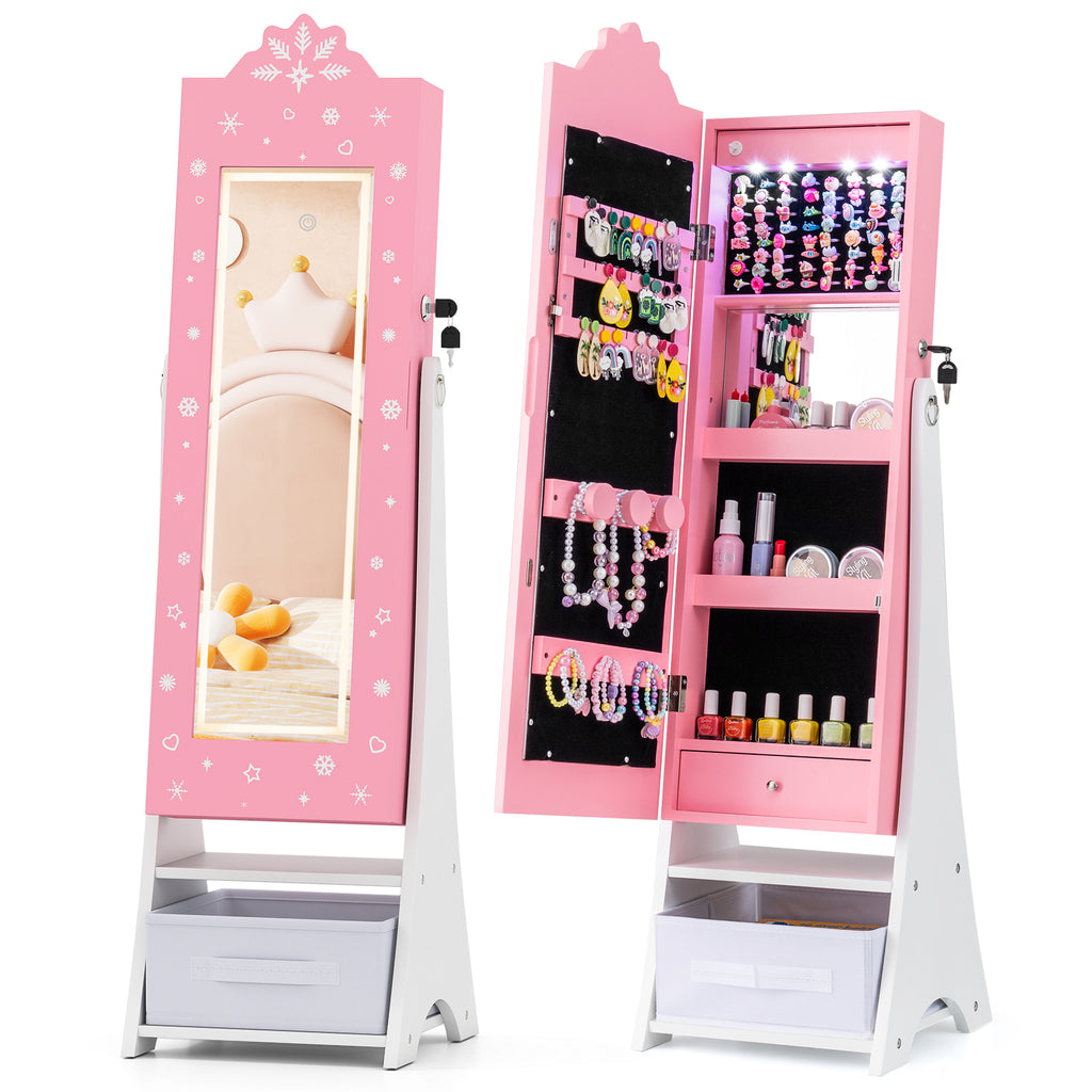 Kids Jewelry Armoire with Lighted Full-Length Mirror - Snow Pink Variation