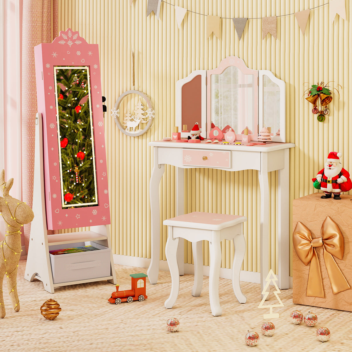 Kids Jewelry Armoire with Lighted Full-Length Mirror - Snow Pink Variation