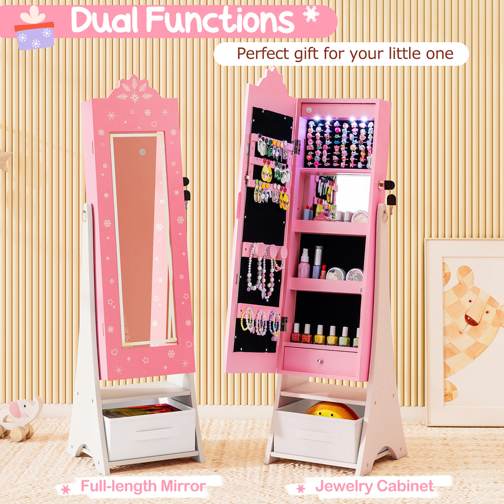 Kids Jewelry Armoire with Lighted Full-Length Mirror - Snow Pink Variation