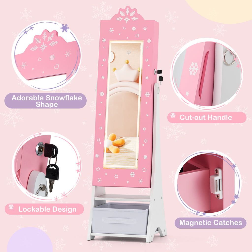 Kids Jewelry Armoire with Lighted Full-Length Mirror - Snow Pink Variation