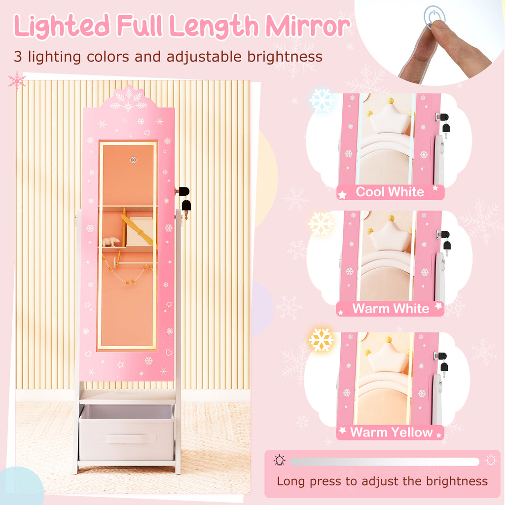 Kids Jewelry Armoire with Lighted Full-Length Mirror - Snow Pink Variation
