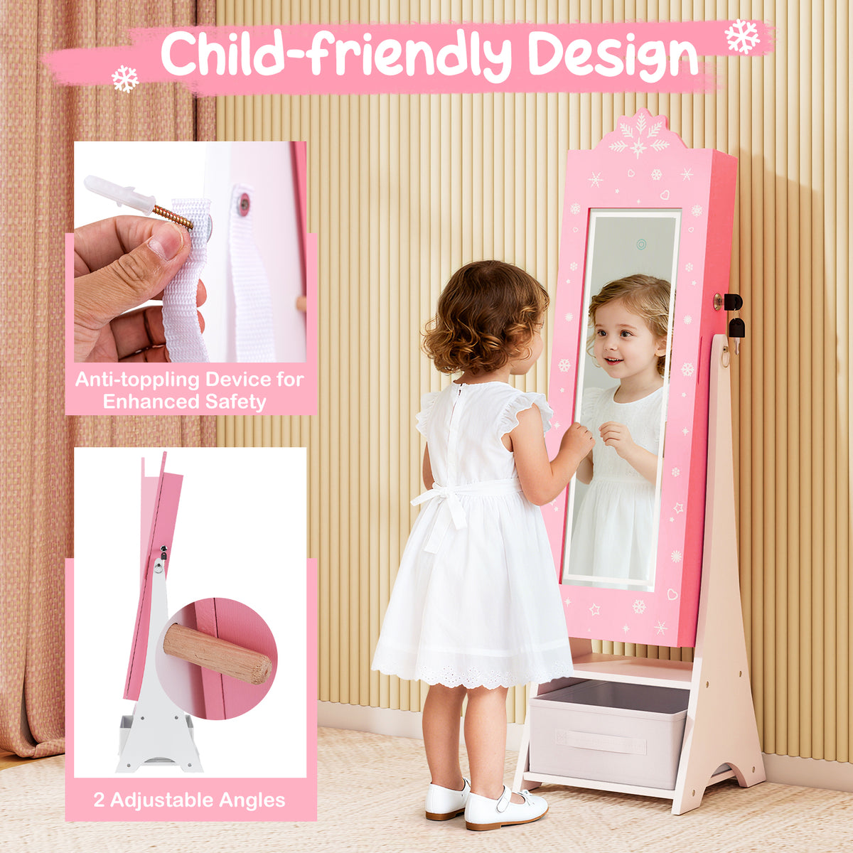 Kids Jewelry Armoire with Lighted Full-Length Mirror - Snow Pink Variation