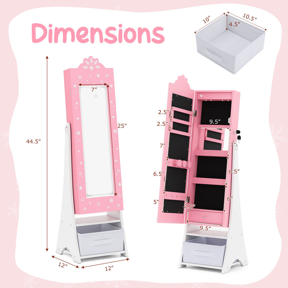 Kids Jewelry Armoire with Lighted Full-Length Mirror - Snow Pink Variation
