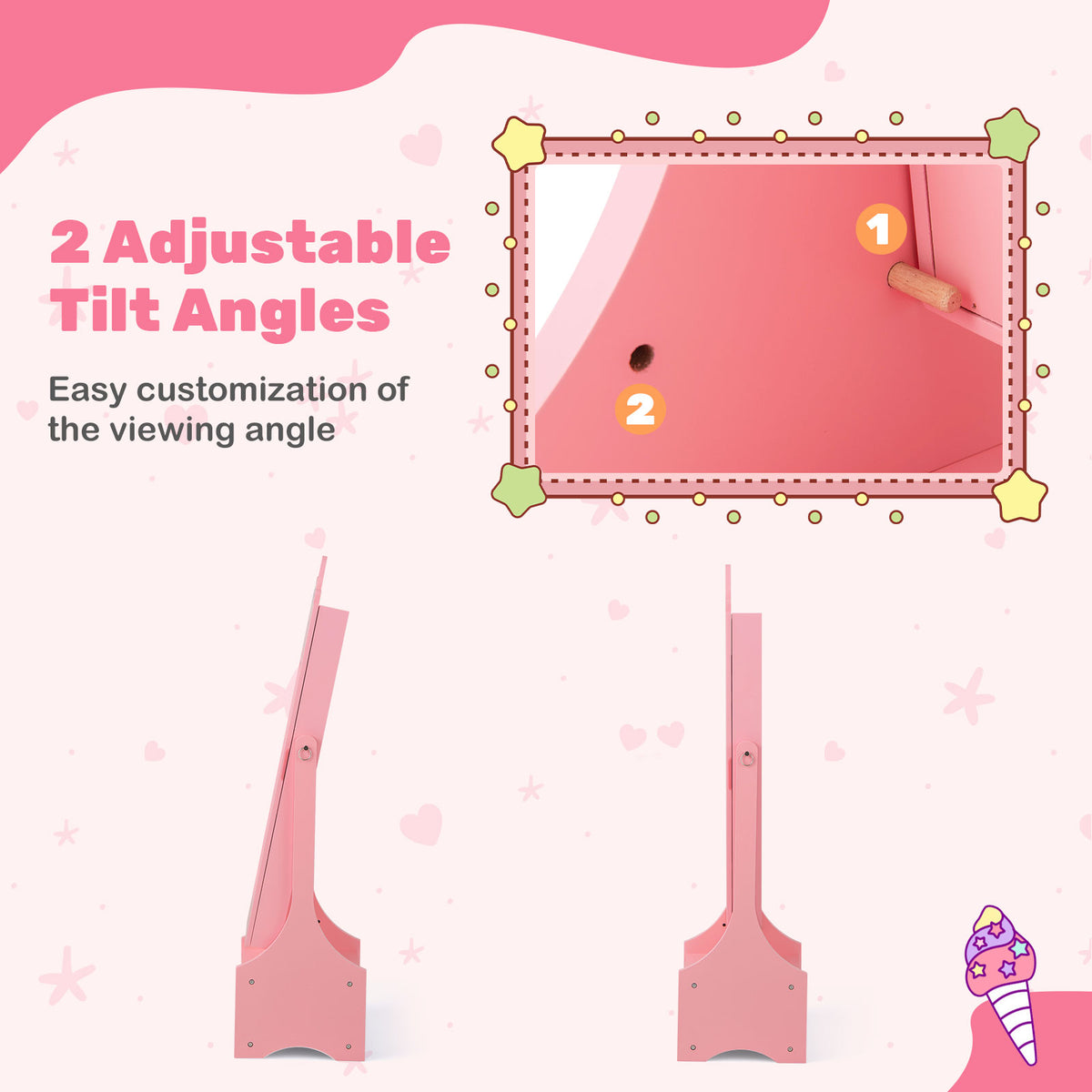 Kids Jewelry Armoire Cabinet with Mirror & Storage - Unicorn Flank Pink