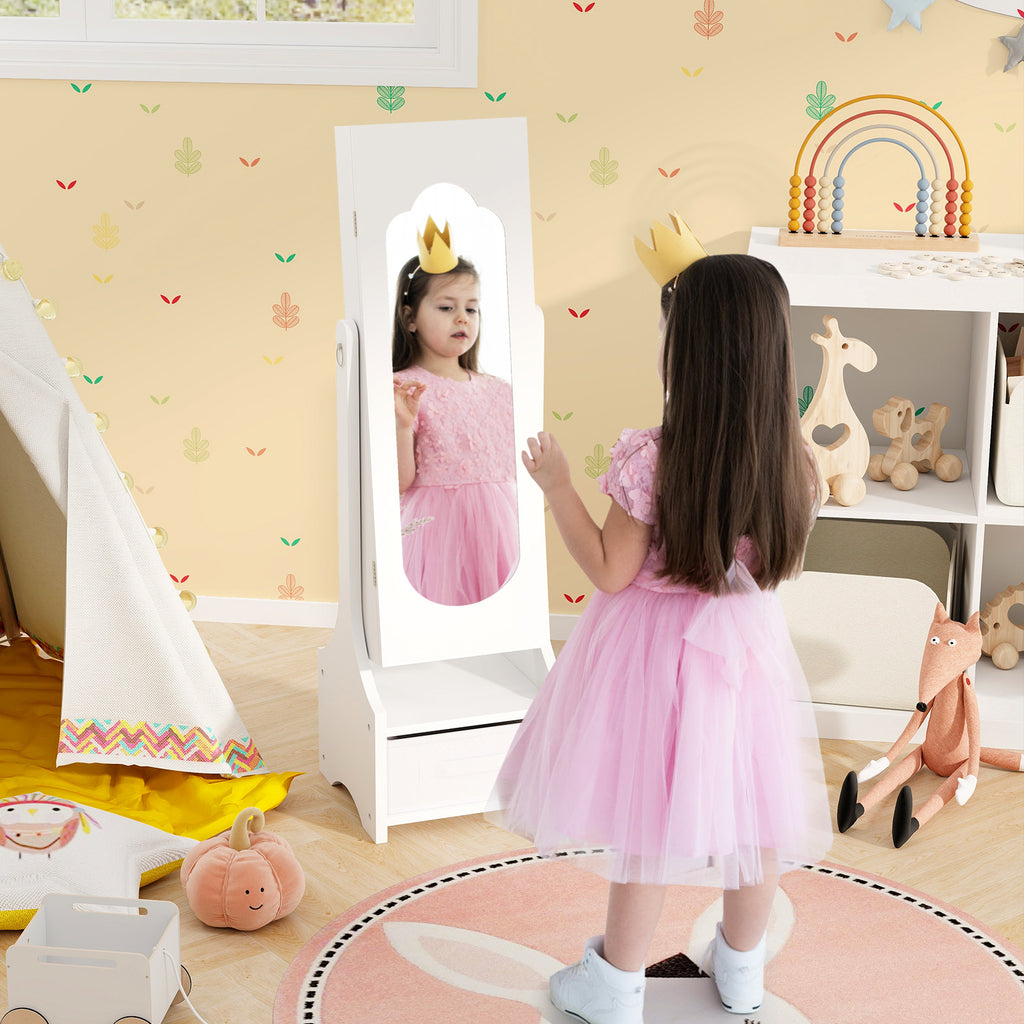 Kids Jewelry Armoire Cabinet with Mirror & Storage - White - Tilt Angles