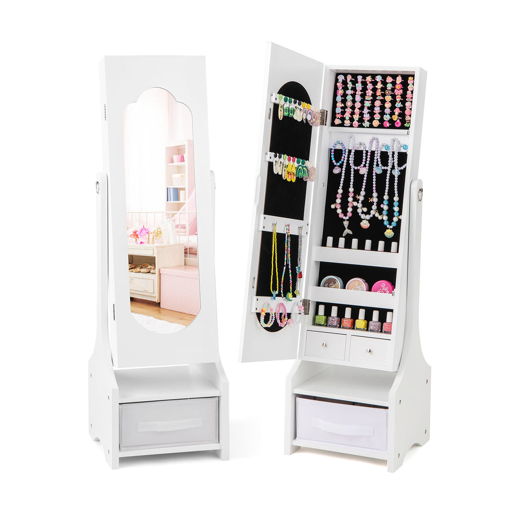 Kids Jewelry Armoire Cabinet with Mirror & Storage - White - Tilt Angles