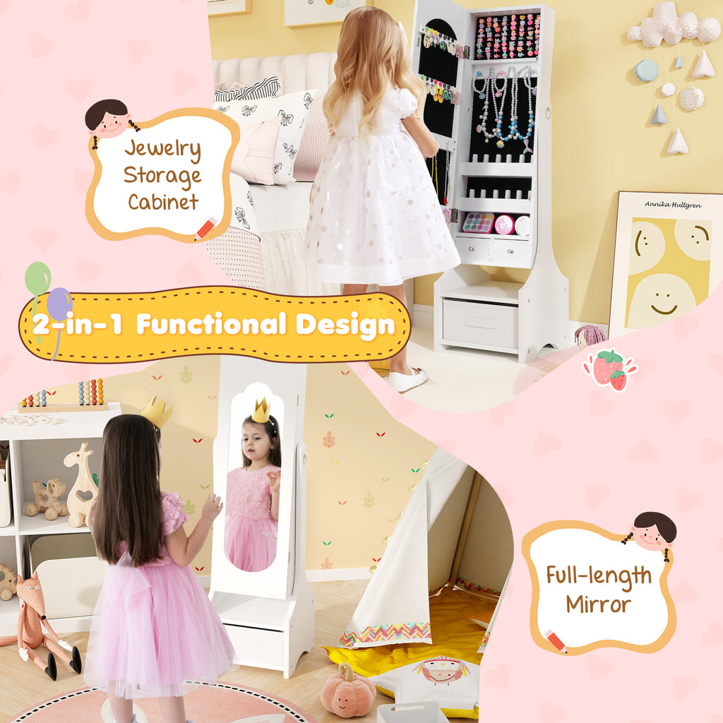 Kids Jewelry Armoire Cabinet with Mirror & Storage - White - Tilt Angles