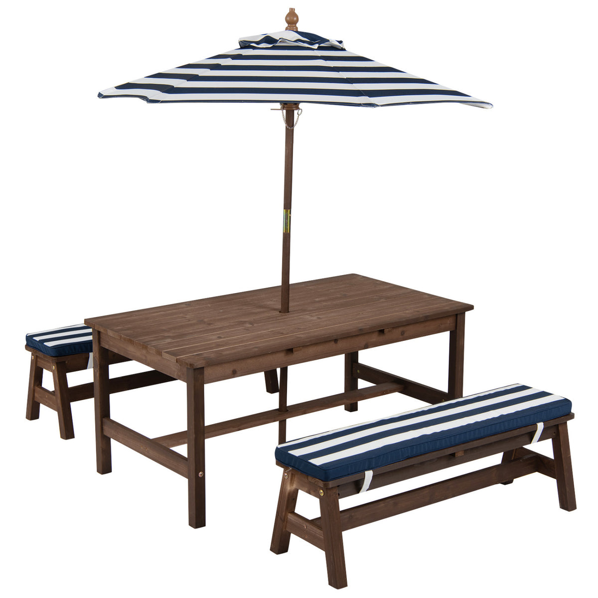 Kids Outdoor Picnic Table with Removable Umbrella and Cushions - 42x23x19 Inch, Coffee