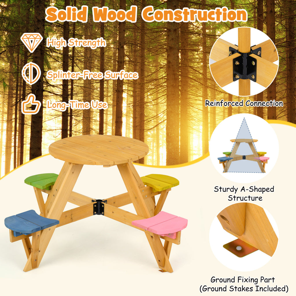 Kids Picnic Table Set with Stools & Foldable Adjustable Umbrella - Blue