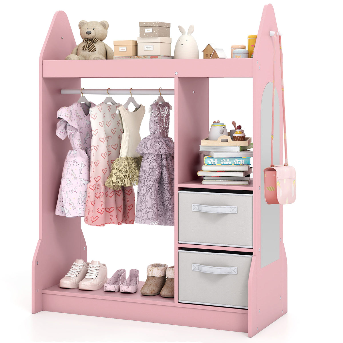 Kids Play Armoire Dresser with Cloth Hanger - Pink Variation