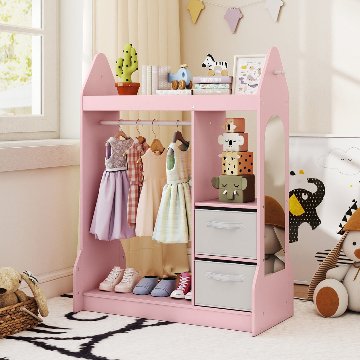 Kids Play Armoire Dresser with Cloth Hanger - Pink Variation