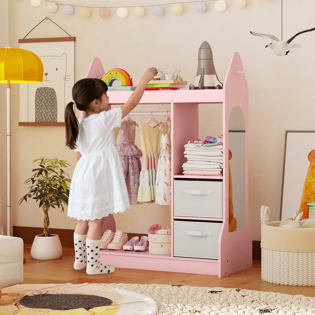 Kids Play Armoire Dresser with Cloth Hanger - Pink Variation