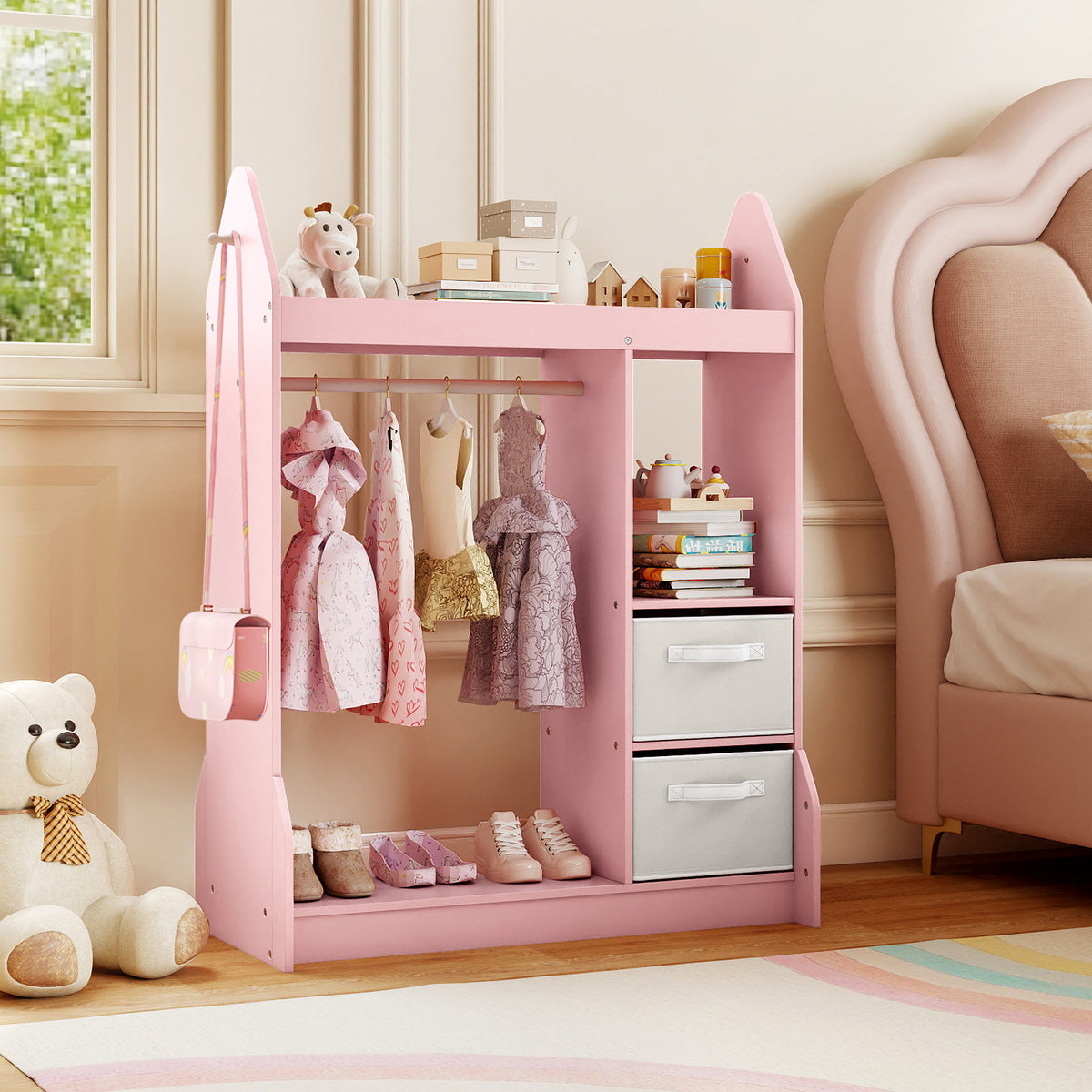 Kids Play Armoire Dresser with Cloth Hanger - Pink Variation