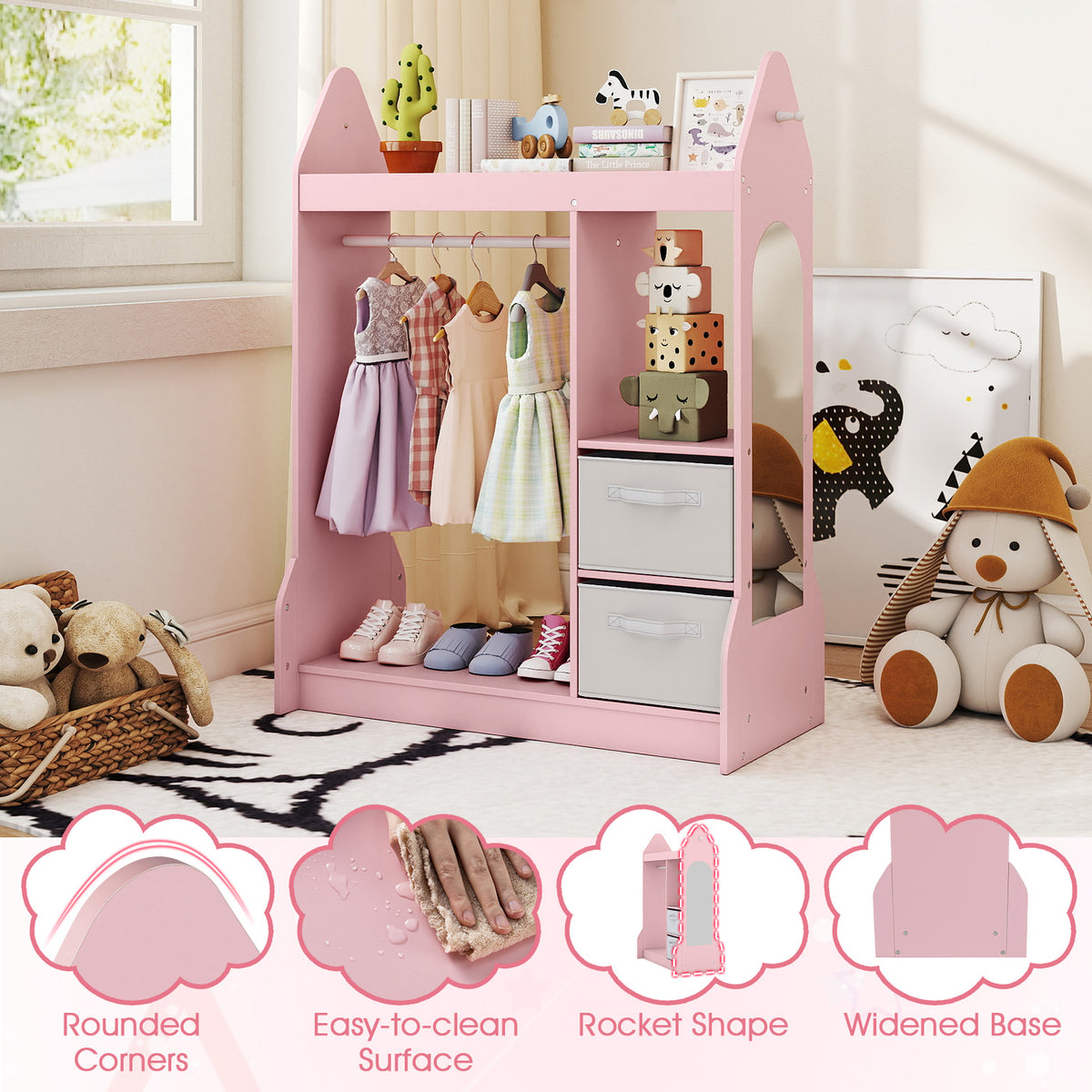 Kids Play Armoire Dresser with Cloth Hanger - Pink Variation