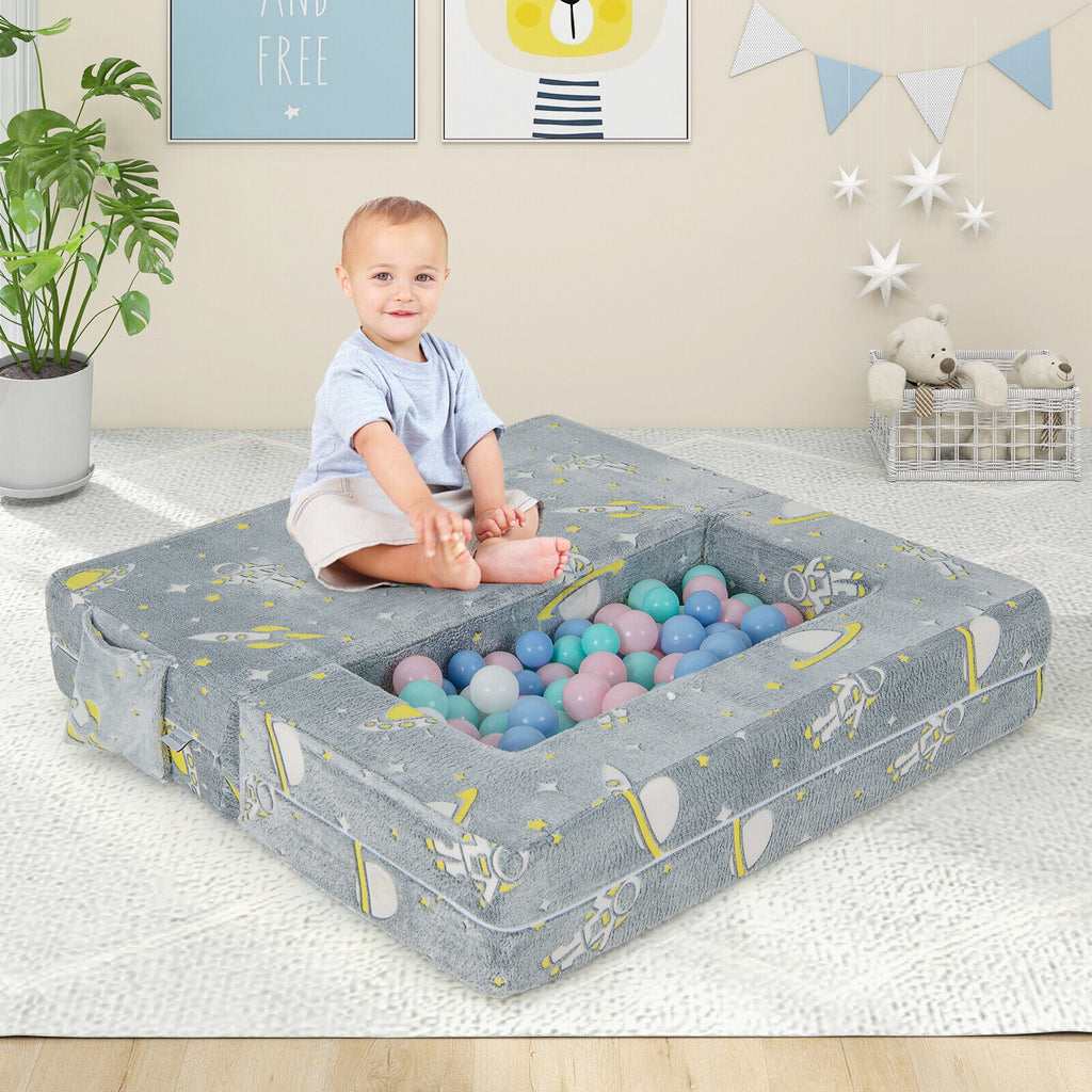 Kids Play Sofa with Ottoman & Removable Washable Cover - Gray, with Pocket