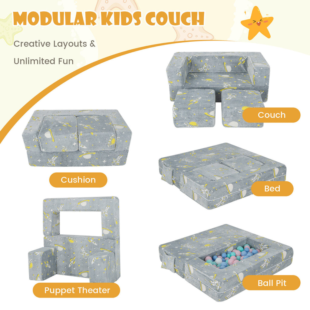 Kids Play Sofa with Ottoman & Removable Washable Cover - Gray, with Pocket
