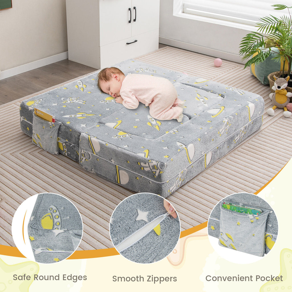 Kids Play Sofa with Ottoman & Removable Washable Cover - Gray, with Pocket