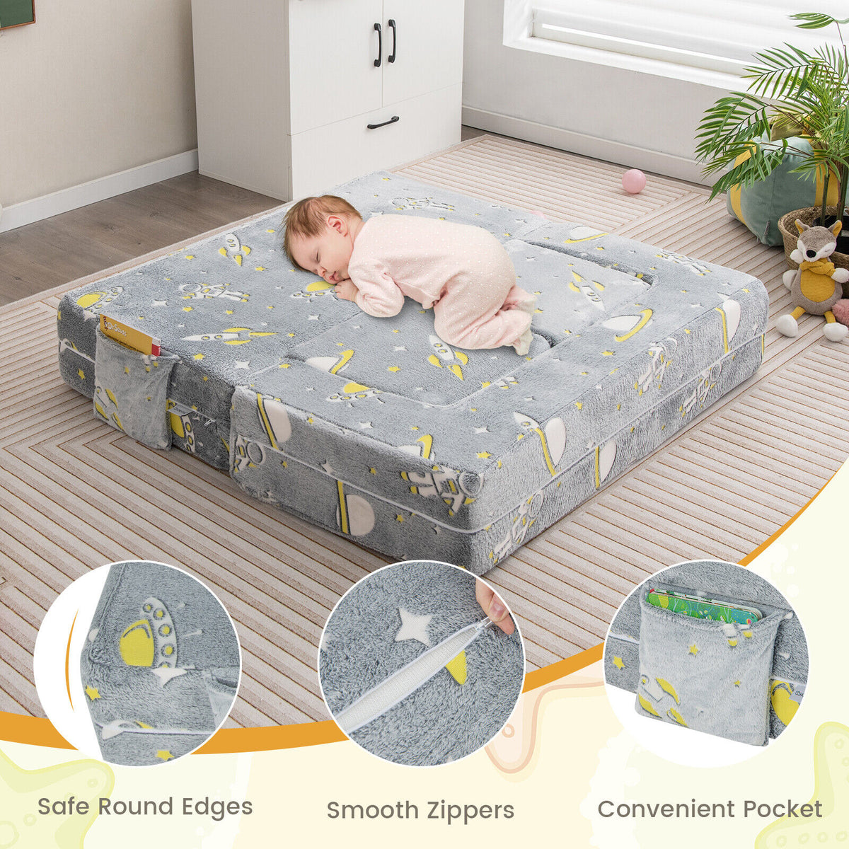 Kids Play Sofa with Ottoman & Removable Washable Cover - Gray, with Pocket