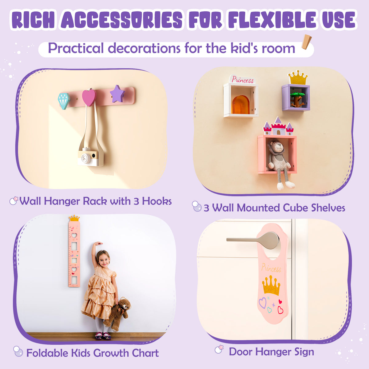 Kids Princess Vanity Table and Stool Set with Mirror and Drawer - Pink, Includes Accessories