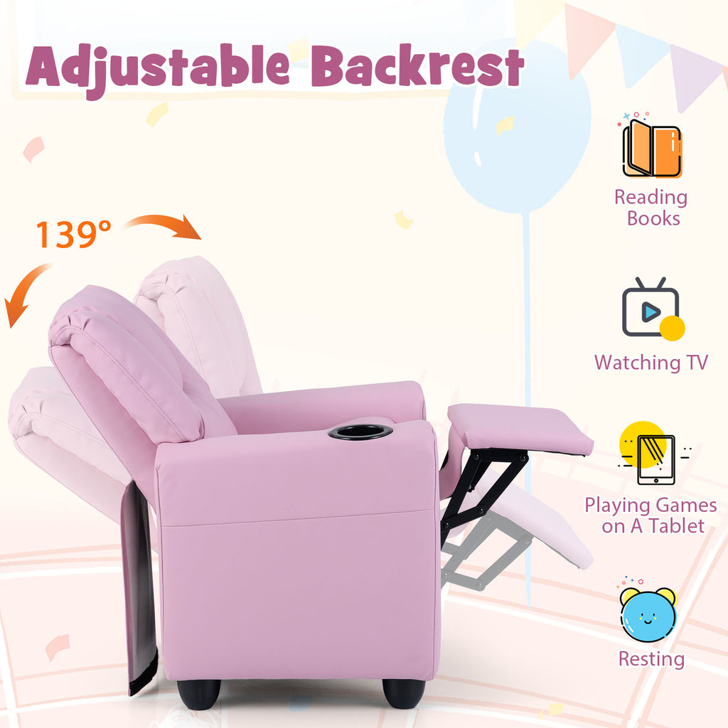 Kids Recliner Chair Push Back with Cup Holder - Pink Style H, Toddler Armchair