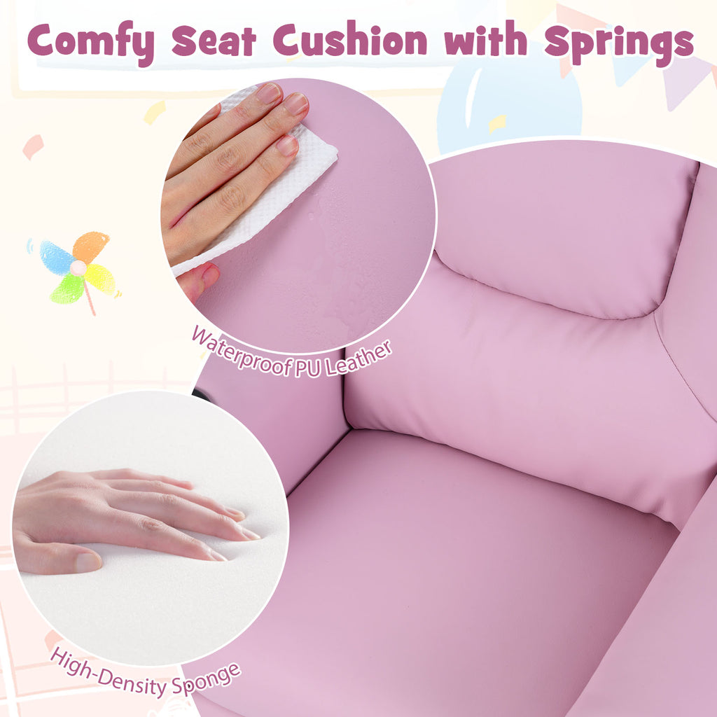 Kids Recliner Chair Push Back with Cup Holder - Pink Style H, Toddler Armchair