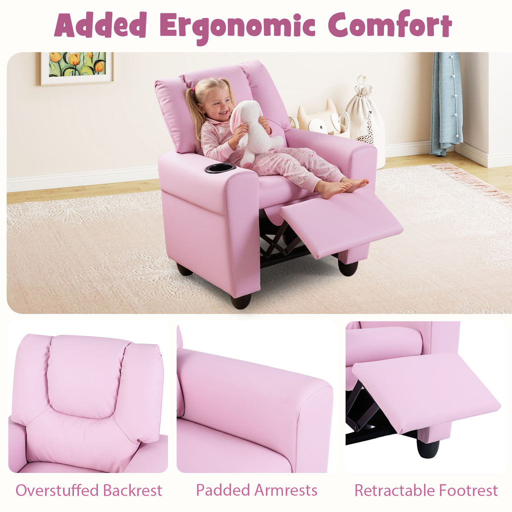 Kids Recliner Chair Push Back with Cup Holder - Pink Style H, Toddler Armchair