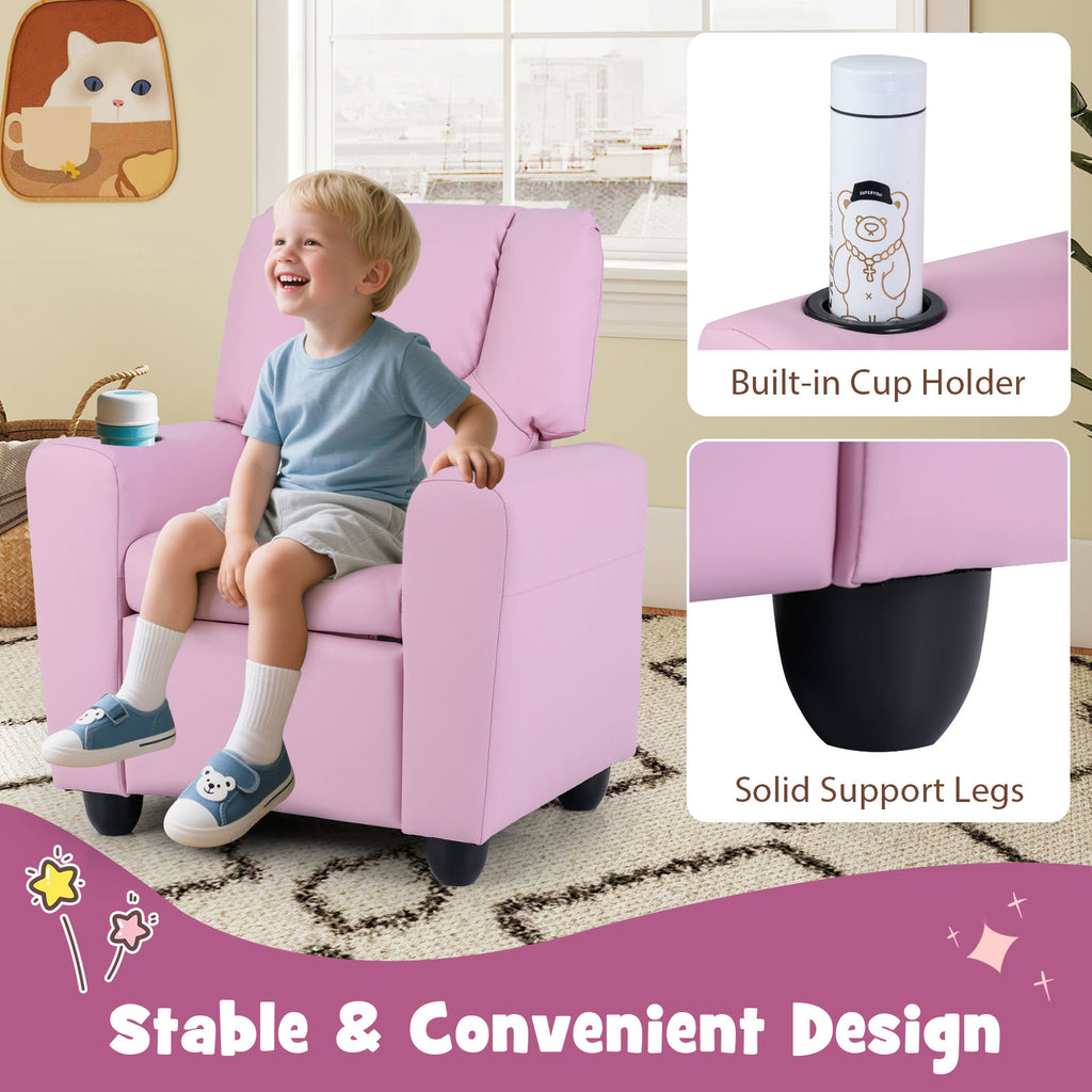 Kids Recliner Chair Push Back with Cup Holder - Pink Style H, Toddler Armchair