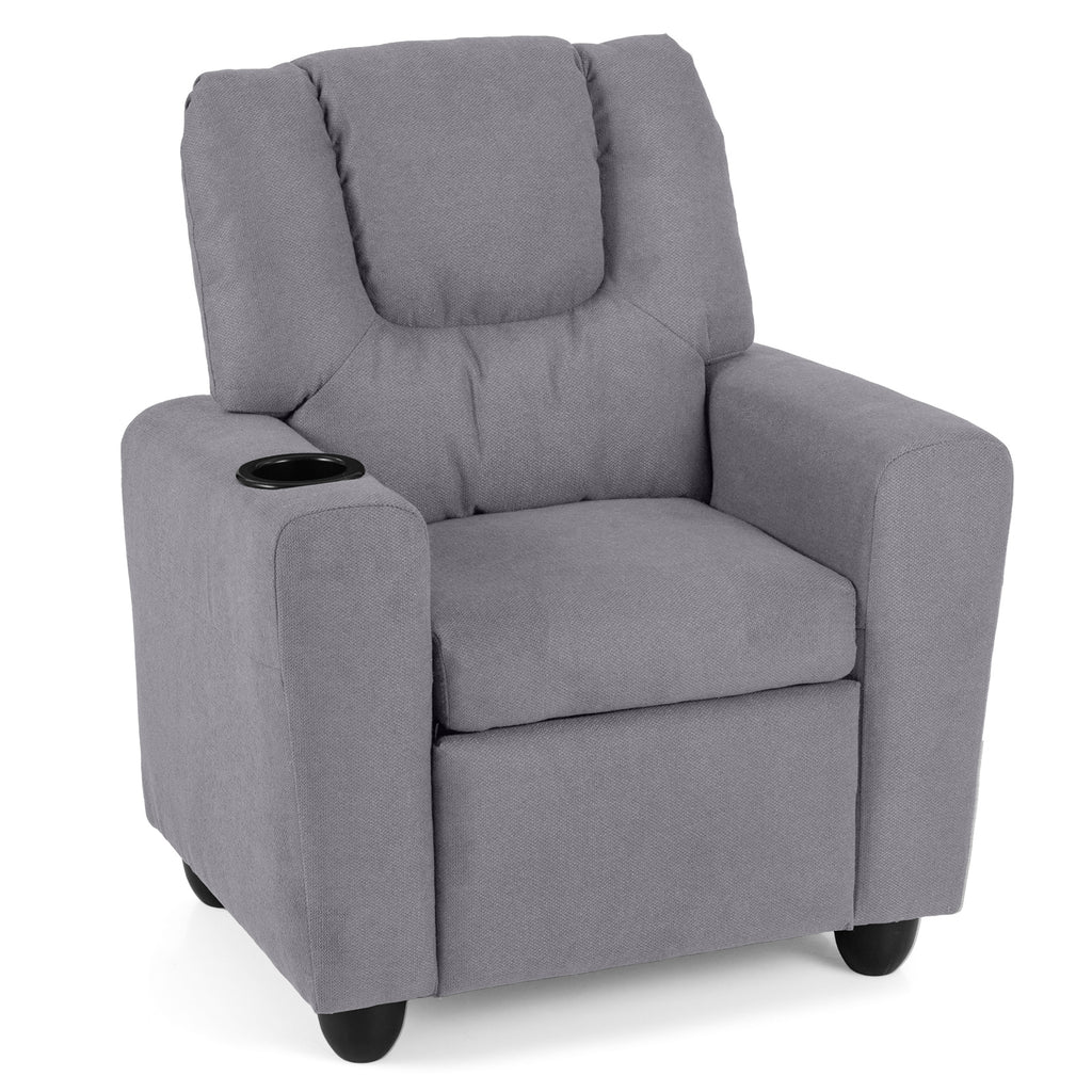 Kids Recliner Chair Push Back with Cup Holder - Style H Gray Toddler Armchair
