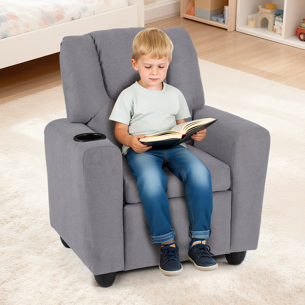 Kids Recliner Chair Push Back with Cup Holder - Style H Gray Toddler Armchair