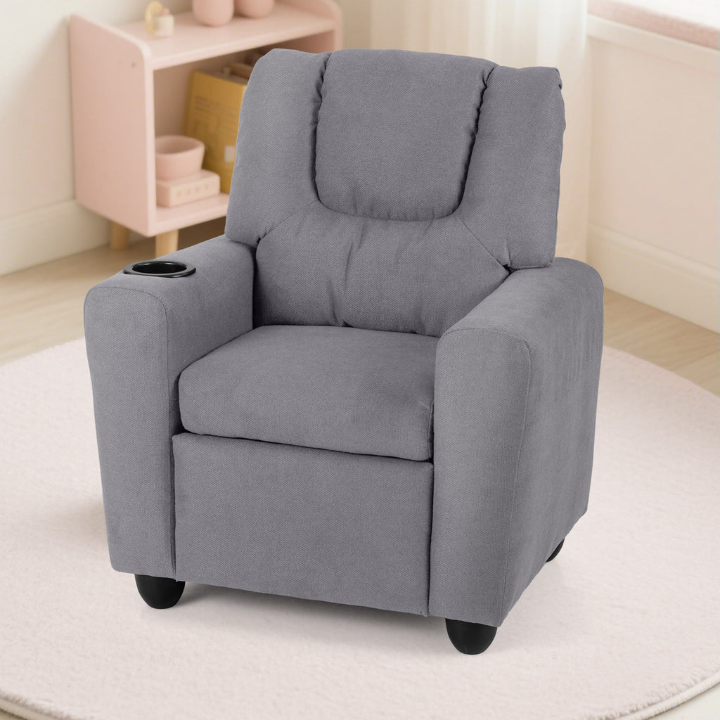 Kids Recliner Chair Push Back with Cup Holder - Style H Gray Toddler Armchair