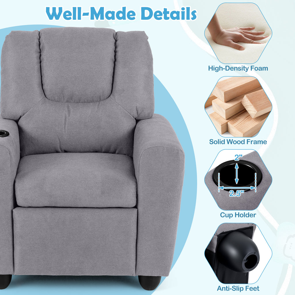 Kids Recliner Chair Push Back with Cup Holder - Style H Gray Toddler Armchair