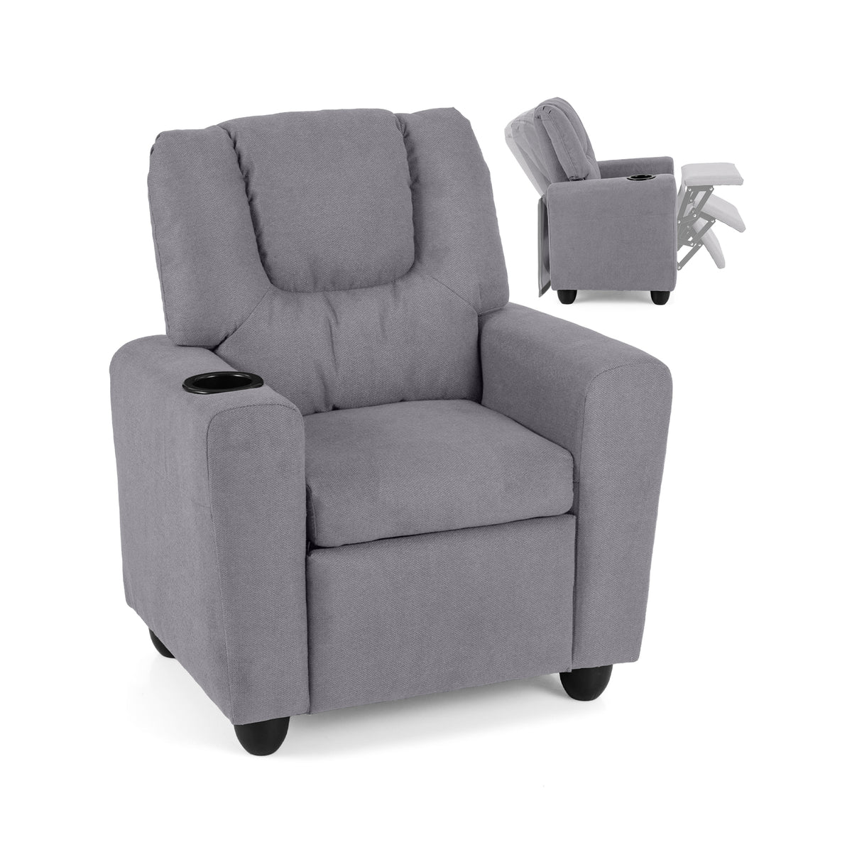 Kids Recliner Chair Push Back with Cup Holder - Style H Gray Toddler Armchair