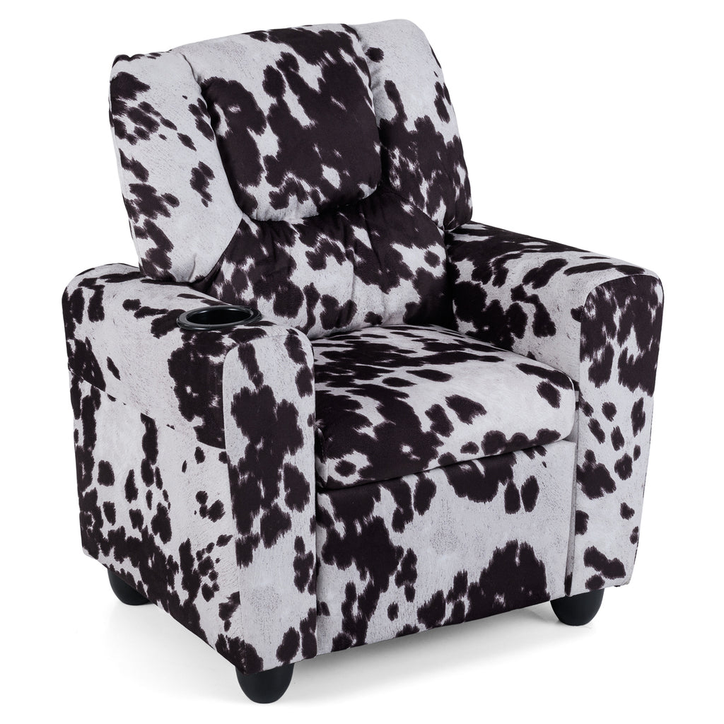 Kids Recliner Chair Push Back with Cup Holder - Style H Black & White