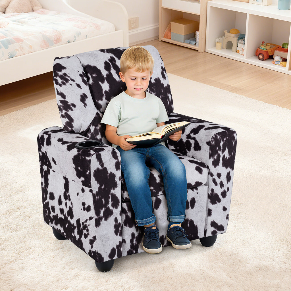 Kids Recliner Chair Push Back with Cup Holder - Style H Black & White