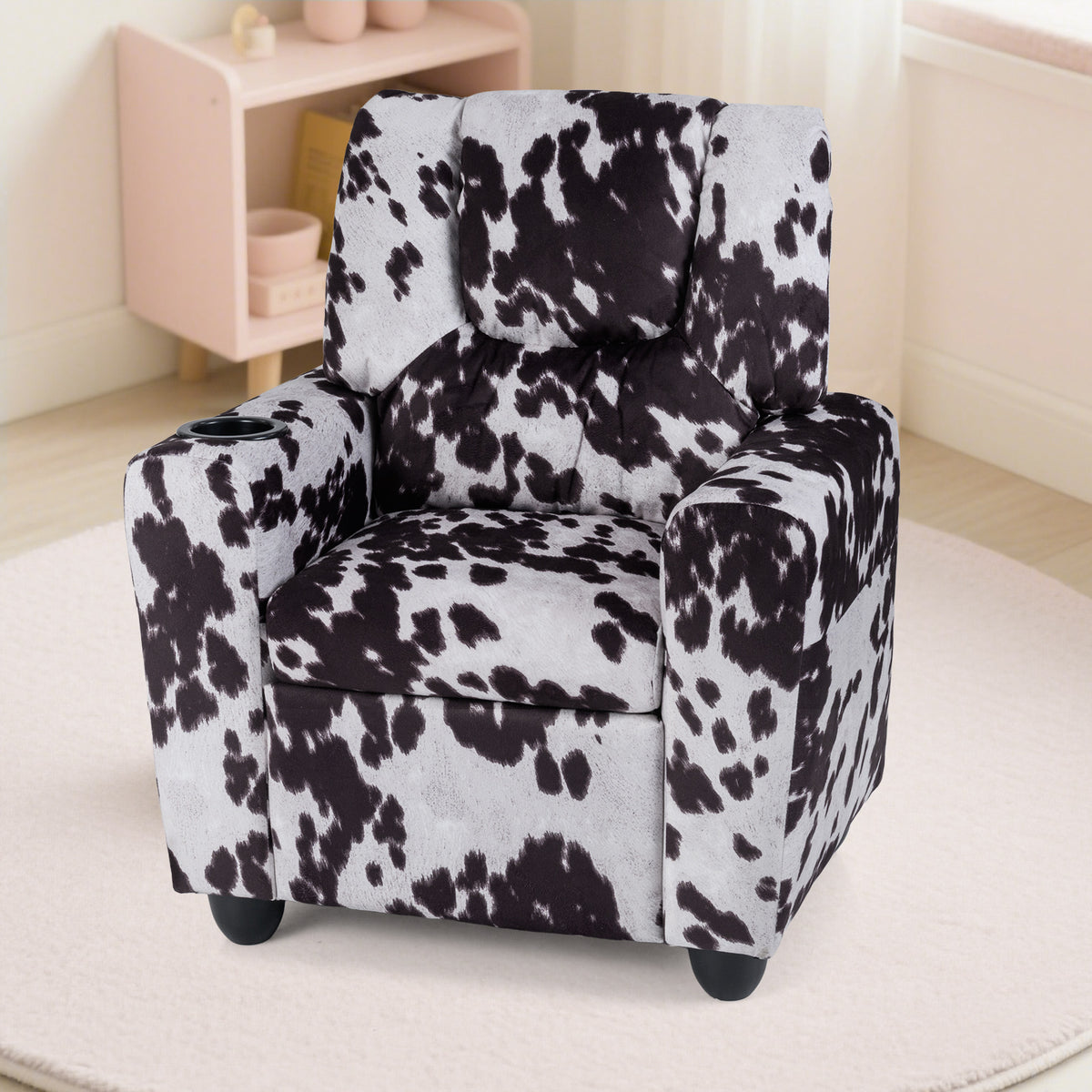 Kids Recliner Chair Push Back with Cup Holder - Style H Black & White