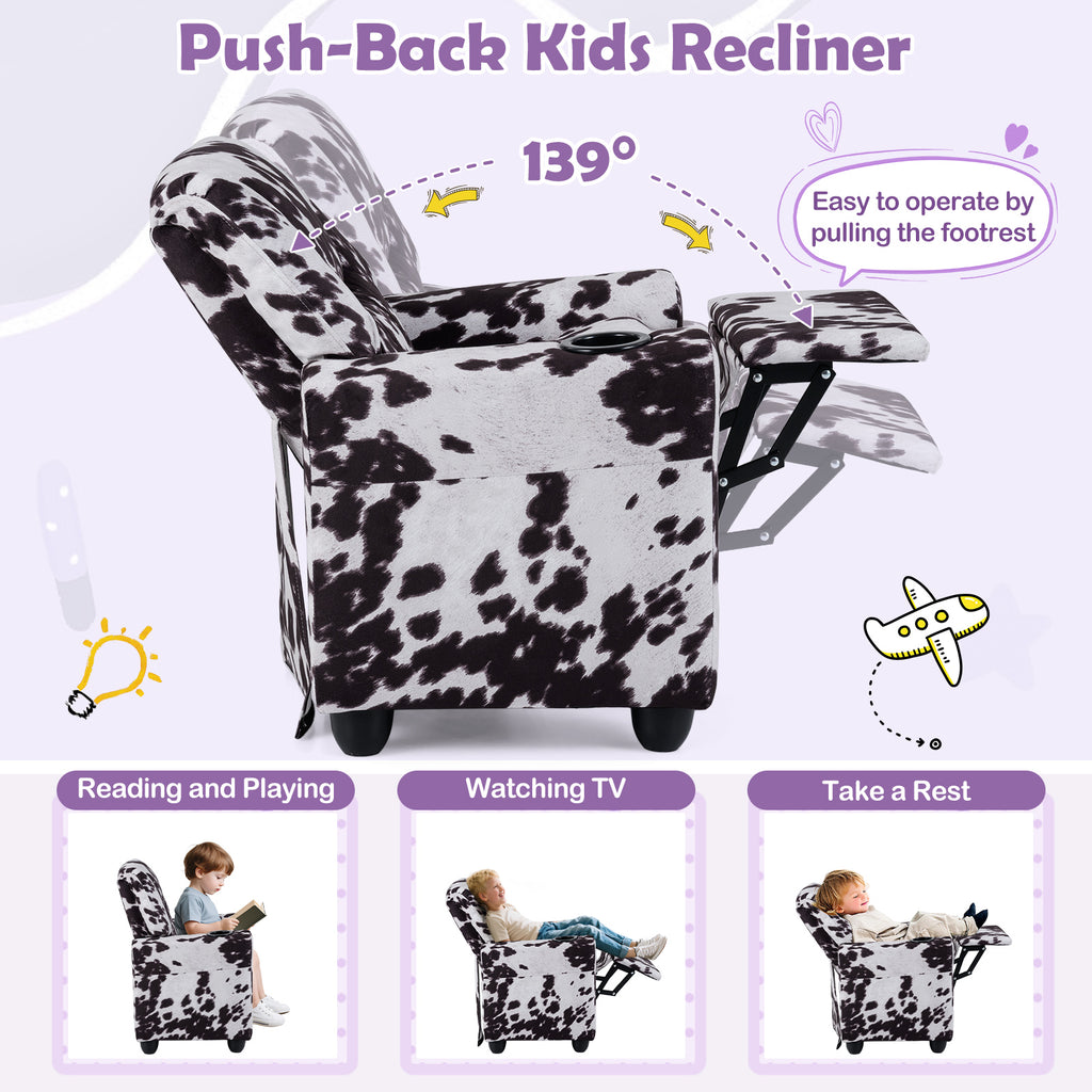 Kids Recliner Chair Push Back with Cup Holder - Style H Black & White
