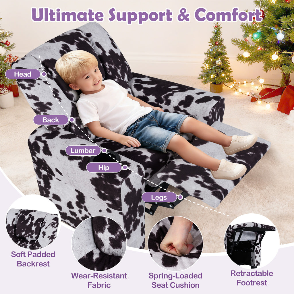 Kids Recliner Chair Push Back with Cup Holder - Style H Black & White