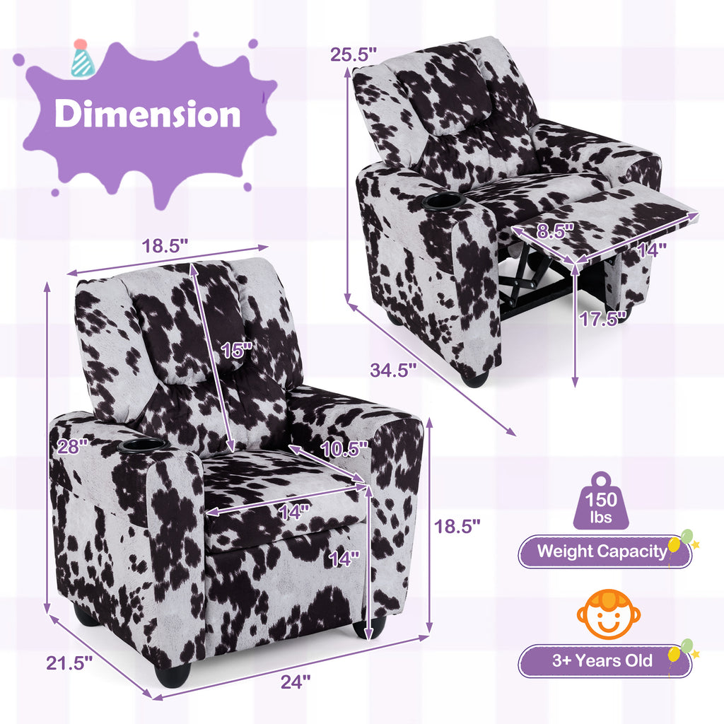 Kids Recliner Chair Push Back with Cup Holder - Style H Black & White