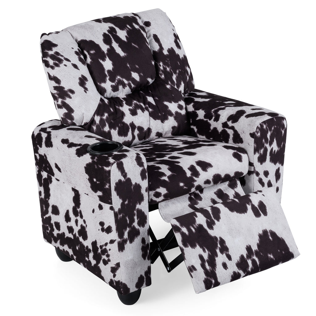 Kids Recliner Chair Push Back with Cup Holder - Style H Black & White