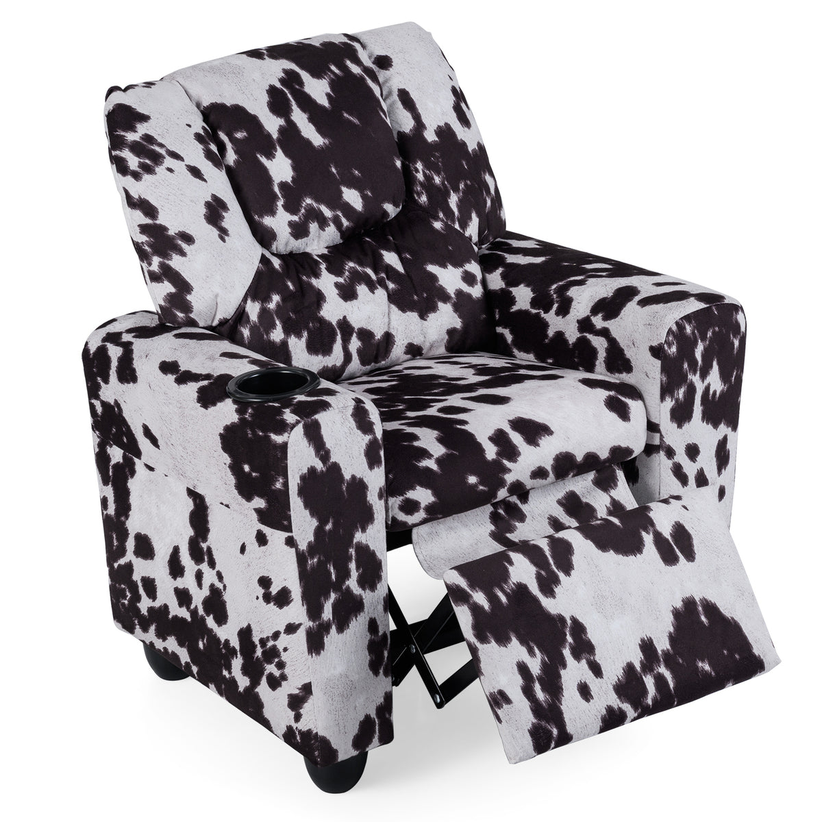 Kids Recliner Chair Push Back with Cup Holder - Style H Black & White